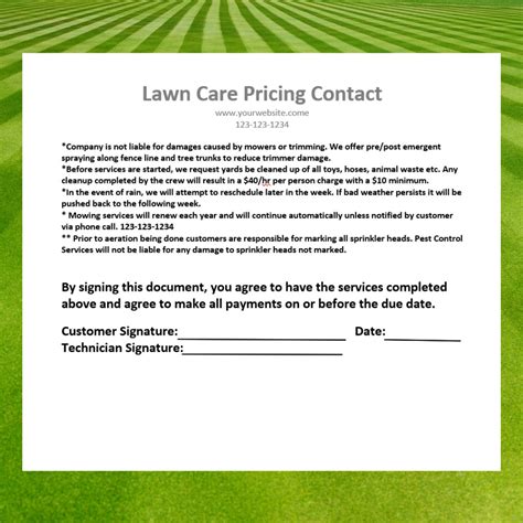 Lawn Care Mowing Pricing Sheet Bid ︱proposal ︱estimate ︱agreement ...