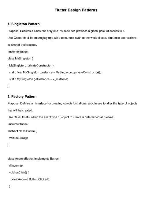 Flutter Design Patterns - Singleton Pattern Purpose: Ensures a class ...
