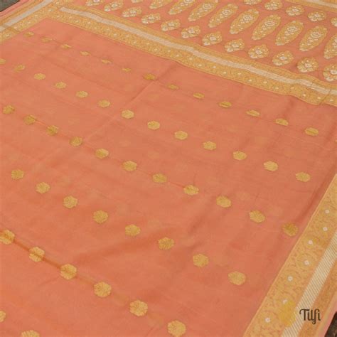 Peach Pure Khaddi Georgette Banarasi Handloom Saree - Tilfi