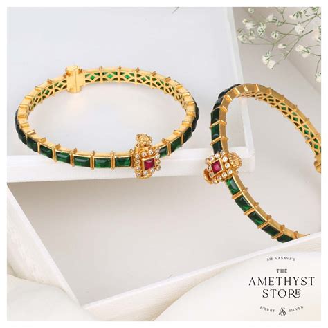 92.5 Gold Plated Stone Bangles Online | Buy Menaka Stone Pair Bangles ...