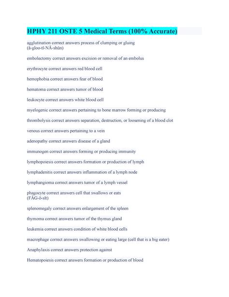 HPHY 211 OSTE 5 Medical Terms - HPHY 211 OSTE 5 Medical Terms (100% ...