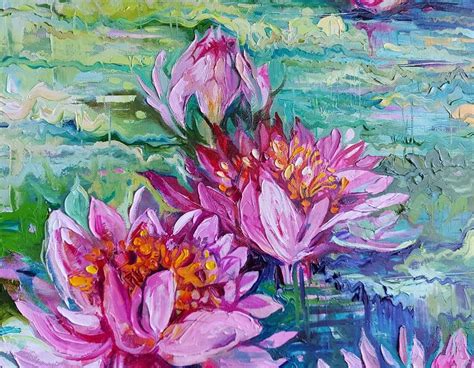 Water lily canvas painting, Monet water lilies wall decor Painting by ...