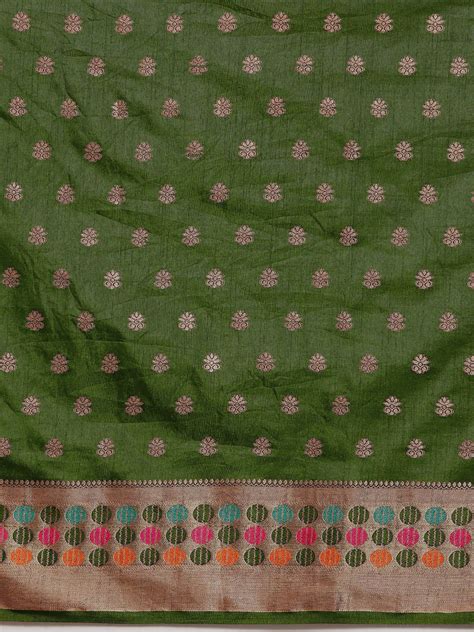 KEYI4055 Green Resham & Zari Woven Embroidered Colorful Bordered ...