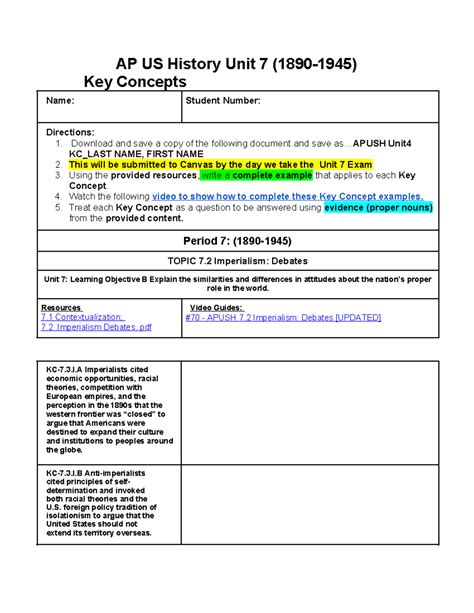 APUSH Unit 7 Key Concepts: 1890-1945 Overview and Insights - Studocu