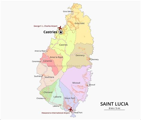 Saint Lucia Map, Geographical features of Saint Lucia of the Caribbean ...