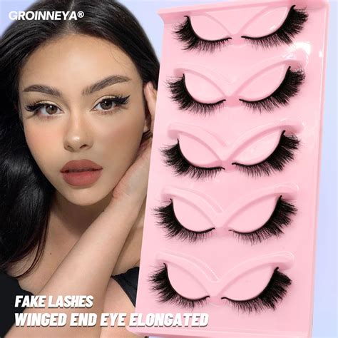 GROINNEYA 5/7 Cat Eye 3D Mink Lashes Natural Eyelashes Winged End Eye ...