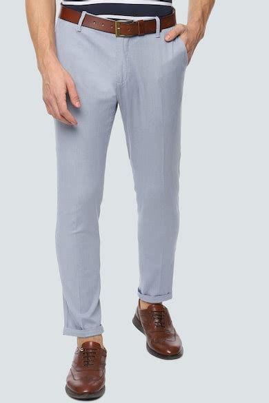 Buy Men Blue Slim Fit Textured Flat Front Casual Trousers Online ...