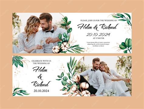Premium Vector | Watercolor floral wedding horizontal banners set