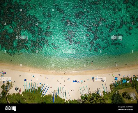 Aerial View of Lanikai Beach with outrigger canoe, Kailua, Hawaii ...