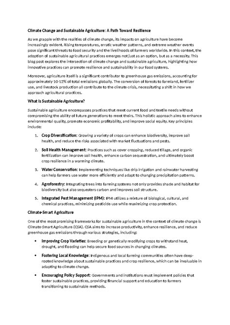AGRO 301: Sustainable Agriculture's Role in Climate Change Resilience ...