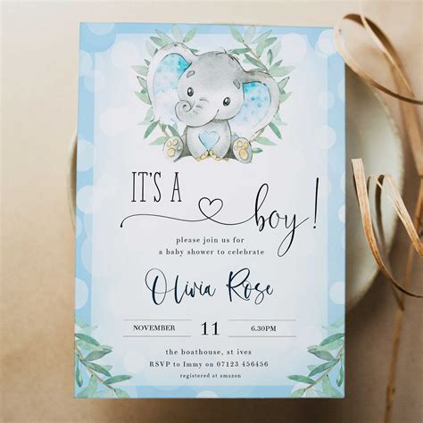 EDITABLE Its A Boy Baby Invitation - Blue Elephants Baby Invitations ...