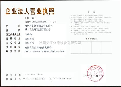 营业执照-荣誉证书-沧州昊宇仪器设备有限公司