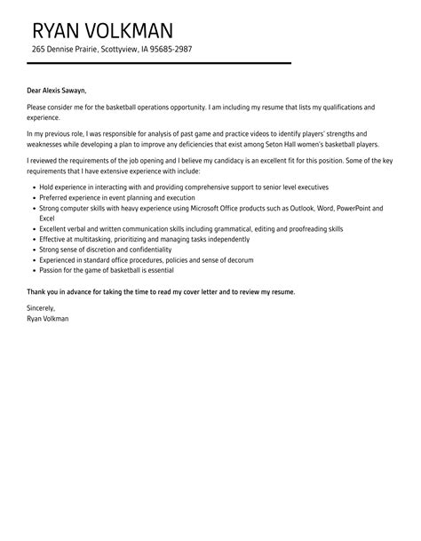Basketball Operations Cover Letter | Velvet Jobs