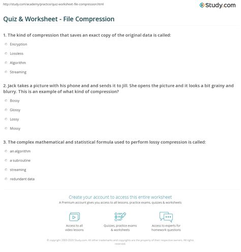 Quiz & Worksheet - File Compression | Study.com