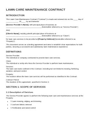 Lawn Care Maintenance Contract Template - Blank Fillable Template ...