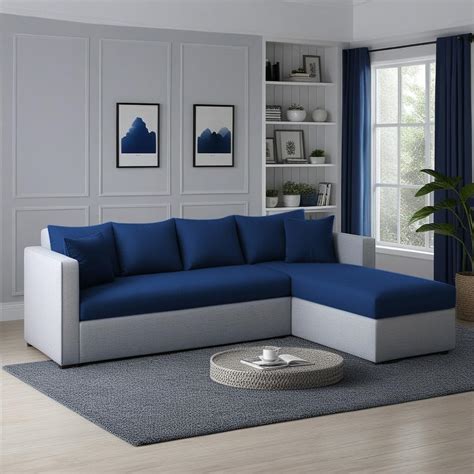 Witty Wud Phantom Fabric Sectional Sofa (Royal Grey & Cool Cobalt, 6 ...