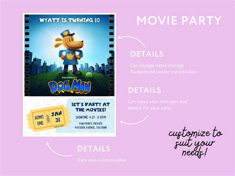 Dog Man Movie Ticket Birthday Party Invitation – Editable Canva ...
