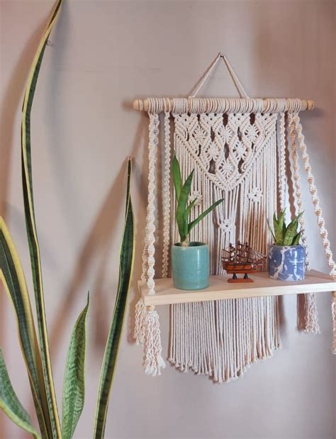 Saaz Macrame Wooden Wall Hanging Shelf, Living Room Wall Shelf |150 ...