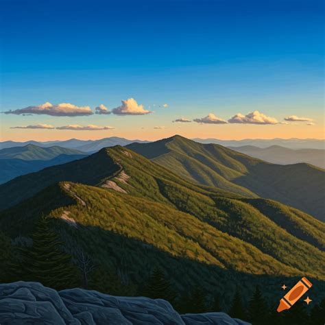 Mountain range at sunset on Craiyon