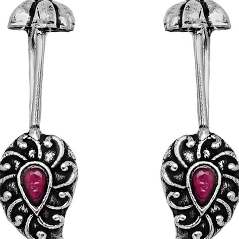 Shop Teejh Red Stone Silver Oxidsed Clip On Bugadi For Women