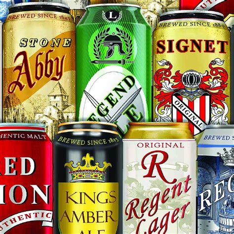 Ale House Stacked Beer Cans Fabric by the Yard - 617467065192