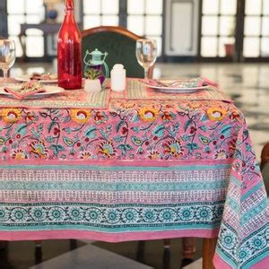 Buy Indian Block Print Tablecloth, Floral Cotton Table Cover, Table ...