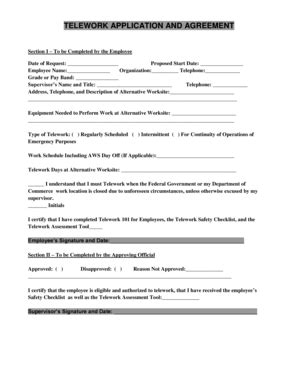 Fillable Online TELEWORK APPLICATION AND AGREEMENT Fax Email Print ...
