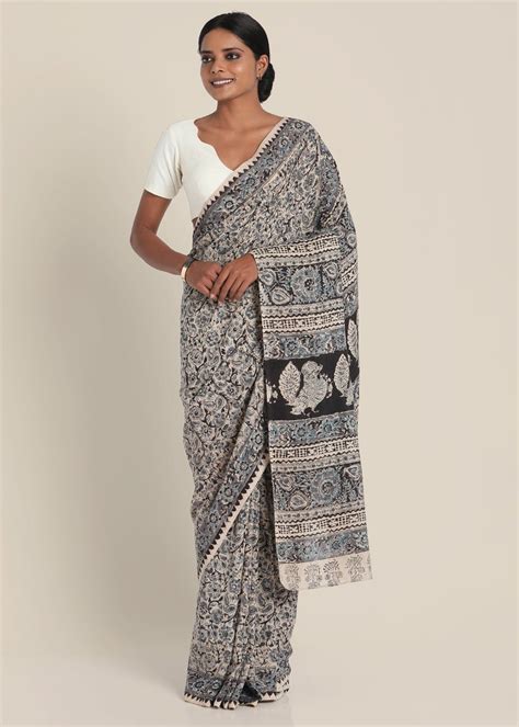 Get Blue and Black Pure Cotton Kalamkari Saree at ₹ 2900 | LBB Shop
