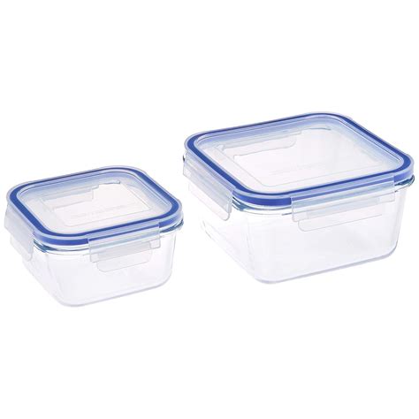 Amazon Brand - Solimo Square Glass Storage Container Set, Set of 2 ...