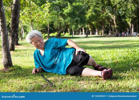 Asian Elderly People with Walking Stick on Floor after Falling Down in ...