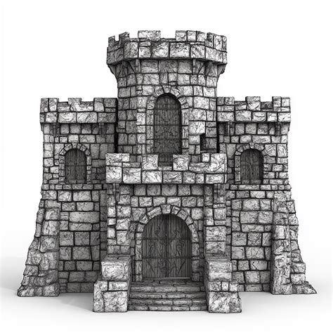 Front view building for a fantasy map black and white with white ...