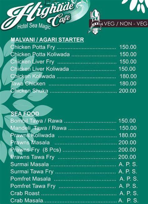 Menu at High Tide Cafe, Mumbai, Near Sawant Wadi Police Station