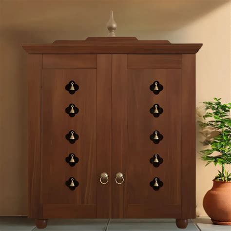 Mandirs | Teak Wood Teak Color Pooja Mandir with Doors | Aumkara – DZYN ...