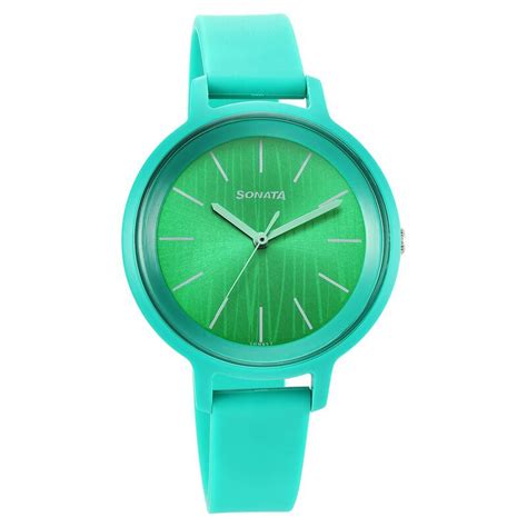 Buy Online Sonata Splash Quartz Analog Green Dial Plastic Strap Watch ...
