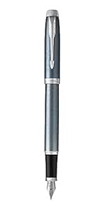Parker IM Fountain Pen, Light Blue Grey, Fine Nib with Blue Ink Refill ...