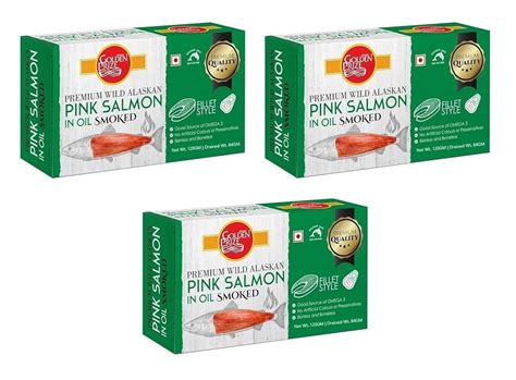 Golden Prize Smoked Pink Salmon Fillets in Oil 120Gms Each - Pack of 3 ...