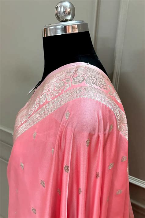 Peach Golden Zari Katan Silk Banarasi Saree – Mohsin Textiles