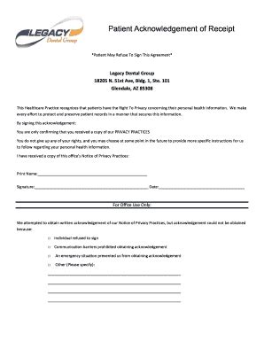 Fillable Online Patient Acknowledgement of Receipt - ProSites, Inc. Fax ...