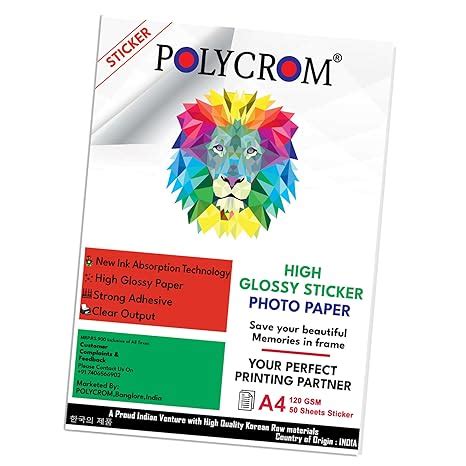 Polycrom Korean Photo Glossy Inkjet Sticker Paper A4 Size - White ...