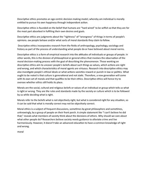 Image result for Descriptive Ethics Examples