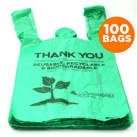 [100 Pack] Biodegradable Reusable Plastic T-Shirt Bag Eco Friendly ...