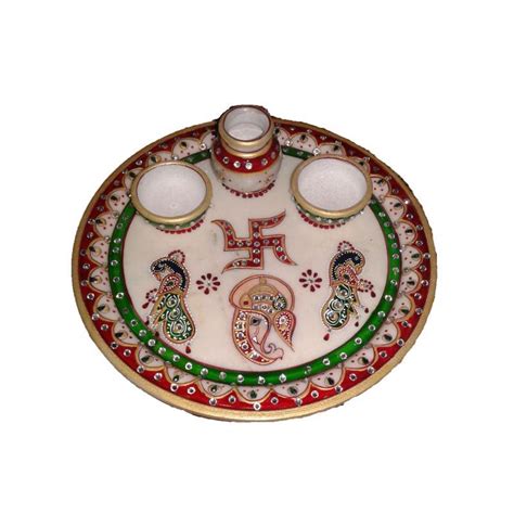 "Lord Ganesha Pooja Thali With P": Red Craft by Ecraft India | ArtZolo.com