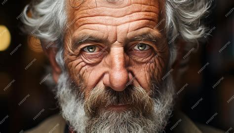 Premium Photo | Serene senior man with gray hair and beard looking at ...