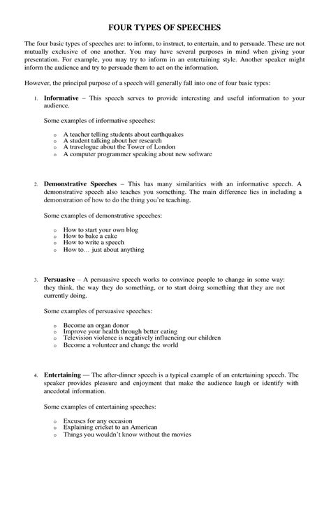 Fallacies - FOUR TYPES OF SPEECHES The four basic types of speeches are ...