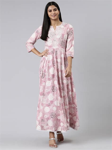 Neeru's Pink Straight Printed Viscose Rayon Kurtas – neerus-india