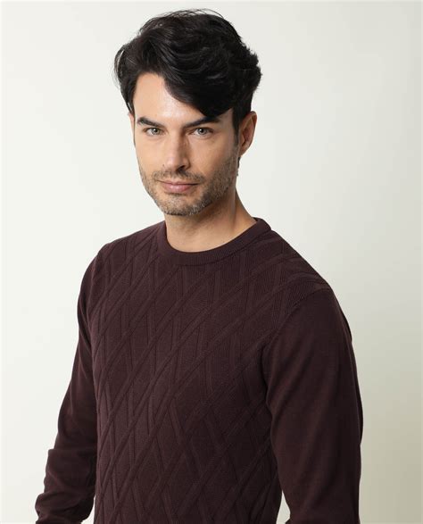 Rare Rabbit Men's Cable Brown Cotton Textured Regular Fit Full Sleeve