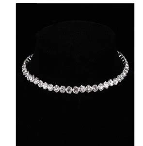 ADF Chocker Single Line Big Diamond Necklace for Girls & Women Silver ...