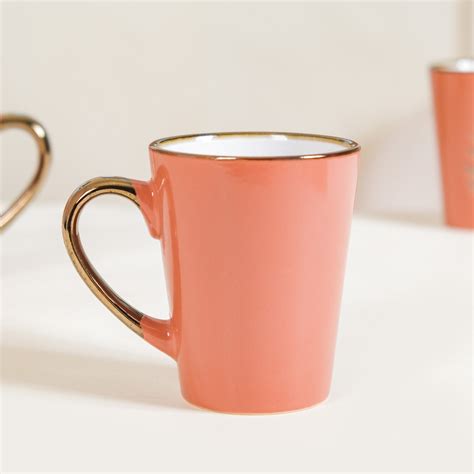 Fern Leaves Ceramic Mug Set Of 6 Coral Orange 350ml Online - Premium ...