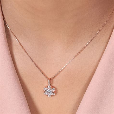Blooms of Elegance Rose Gold-Plated 925 Sterling Silver Pendant with C ...