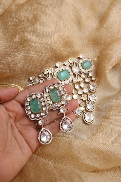 Mint Polki Drop Lines Choker Set – zahana